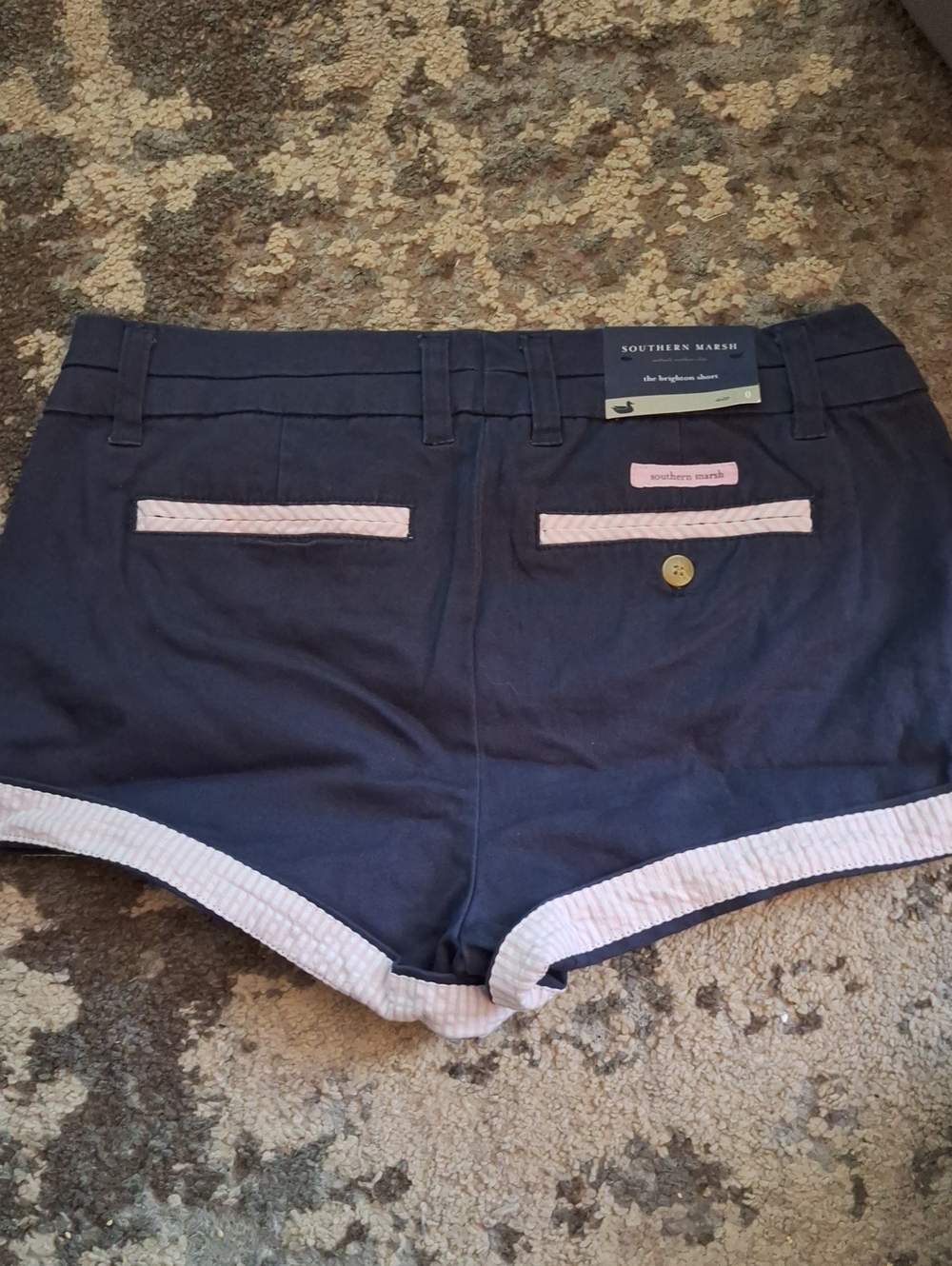 Southern Marsh Navy Shorts with Light Pink Trim